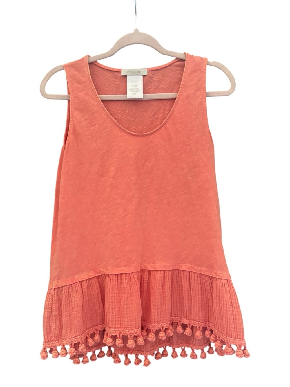 Eri & Ali Women's Coral Pom-Pom Hem Sleeveless Tank Top Size Small (S)